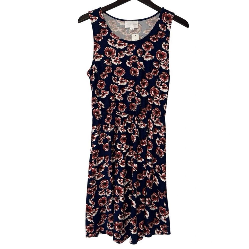 French Grey Evalynn Tank Dress Medium Blue Floral Brushed Knit Elastic Waist
